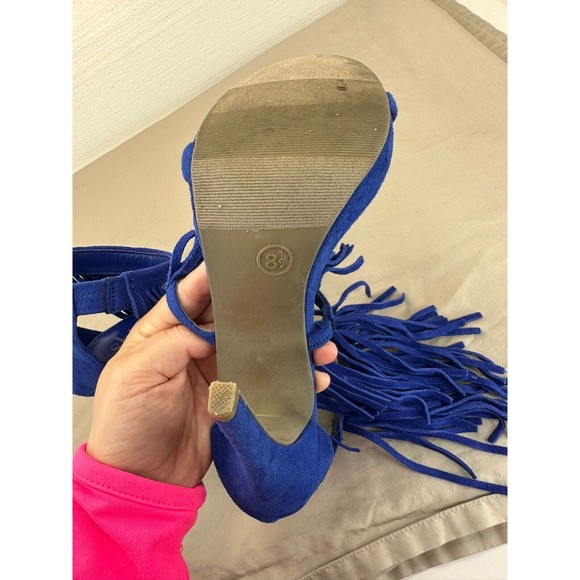 Shi by Journeys Womens KOKO Open Toe Fringe Sandal Heel Blue Size 8.5 M - Picture 10 of 11